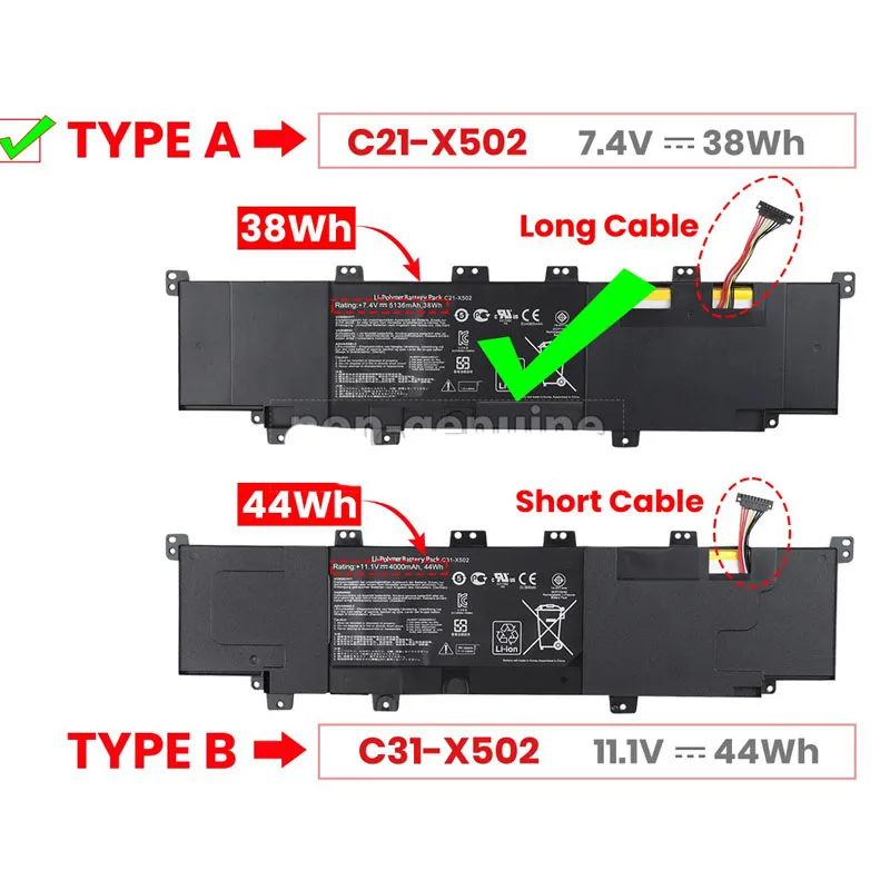 38Wh Asus C21-X502 Akku Battery – Bild 2
