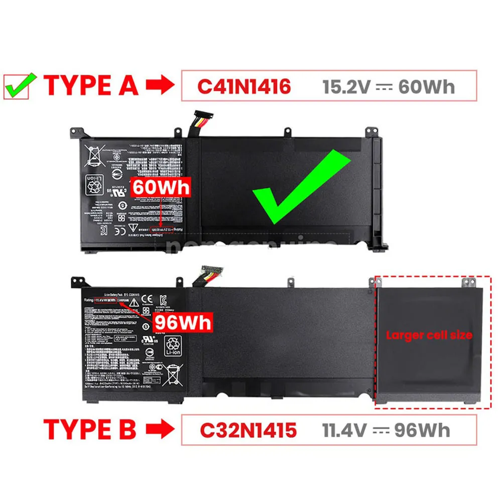60Wh Asus C32N1415 Akku Battery – Bild 2